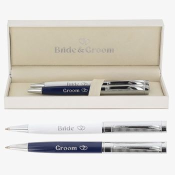 Bridgewater White &amp; Blue Bride &amp; Groom Boxed Occasion Pen 346600