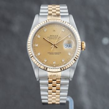Pre-Owned Rolex Mens Datejust Gold Dial Two Colour Bracelet Watch 16233