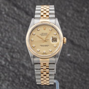 Pre-Owned Rolex Mens Datejust Gold Dial Two Colour Bracelet Watch 16233