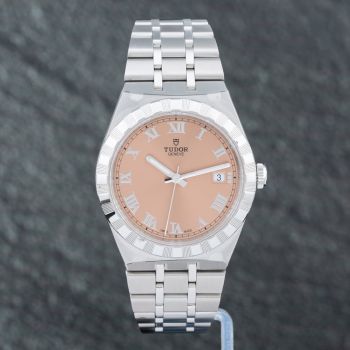 Pre-Owned Tudor Mens Royal Salmon Pink Dial Bracelet Watch M28500-0007