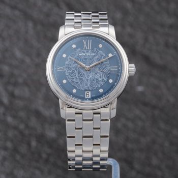 Pre-Owned Montblanc Ladies Tradition Blue Dial Bracelet Watch 131297