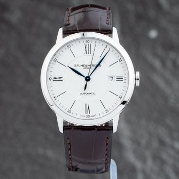 Pre-Owned Baume &amp; Mercier Mens Classima Silver Dial Leather Strap Watch 10214