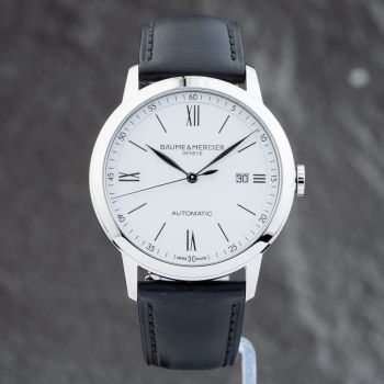 Pre-Owned Baume &amp; Mercier Mens Classima White Dial Leather Strap Watch 10332