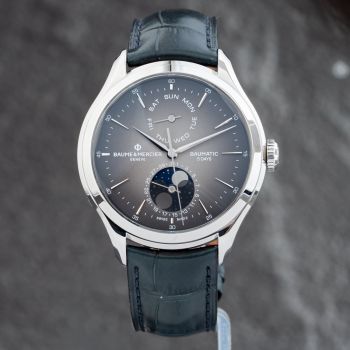 Pre-Owned Baume &amp; Mercier Mens Clifton Grey Dial Leather Strap Watch 10548
