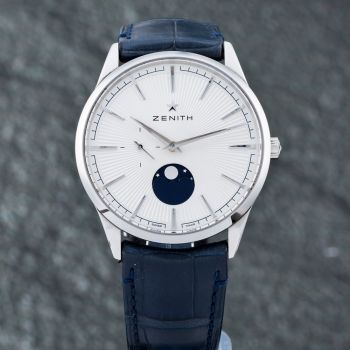 Pre-Owned Zenith Mens Elite Classic Moonphase Silver Dial Leather Strap Watch 03.3100.692/01.C922