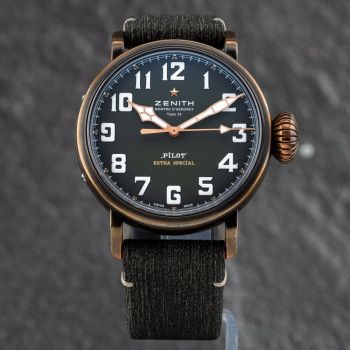 Pre-Owned ZENITH Mens Pilot Extra Special Green Leather Strap Watch 29.2430.679