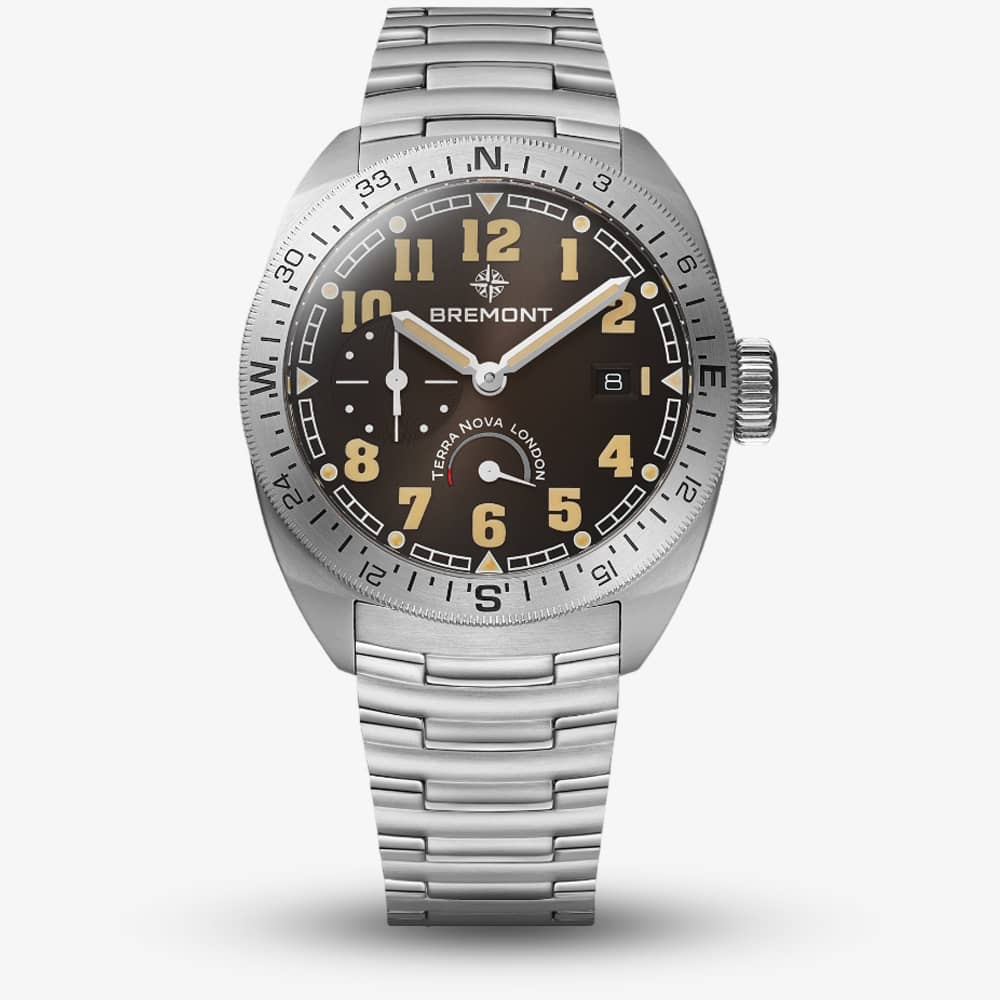 Bremont Terra Nova 40.5 Brown &amp; Silver Watch TN40-PWR-SS-BK-B