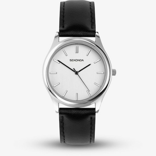 Sekonda Mens Evans Silver Dial Black Leather Strap Watch