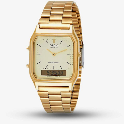 CASIO Vintage Gold Plated Square Dial Duo Display Bracelet Watch AQ-230GA-9DMQYES