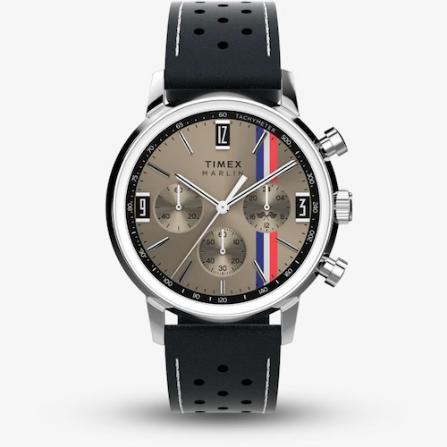 Timex Mens Marlin Chronograph Black Leather Strap Watch