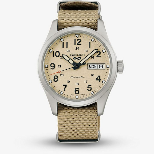 Seiko Mens Desert Kit Beige Midfield Sports Style fabric Strap Watch