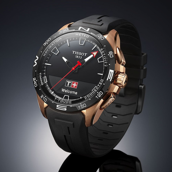 Tissot Mens T-Touch Connect Solar Rose Gold Plated Rubber Strap Smart Watch