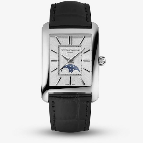 Frederique constant Mens Carree Moonphase Black Leather Strap Watch FC-333S4C6