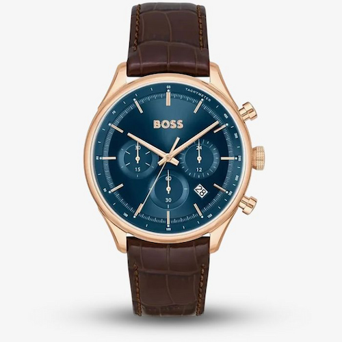 BOSS Mens Gregor Chronograph Blue Dial Leather Strap Watch