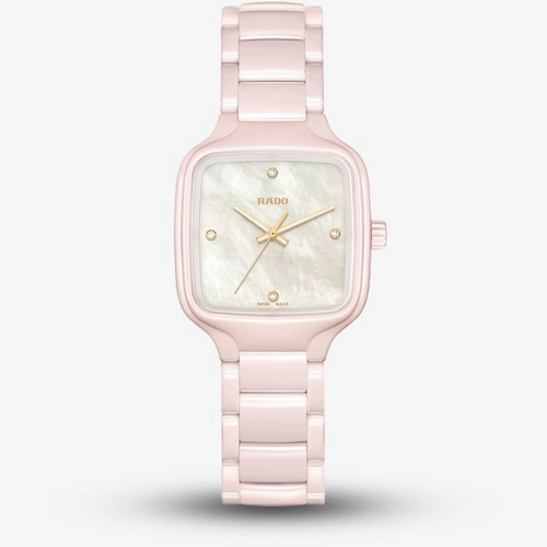 Rado Ladies True Square Diamonds Pink Ceramic Bracelet Watch
