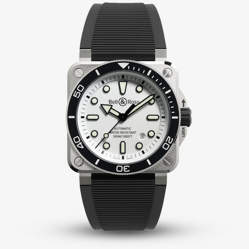Bell & Ross Mens BR-03 Diver White Steel Watch