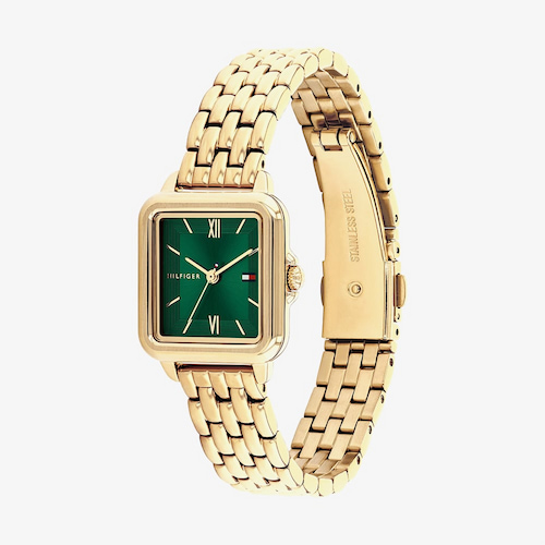 Tommy Hilfiger Ladies Mia Green Dial Gold Tone Watch