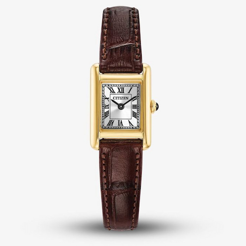 Citizen Ladies Fio Roma Eco-Drive Gold Rectangular Dial Brown Leather Strap Watch