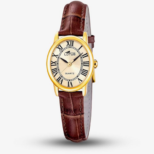 Lotus Ladies 2Gether Oval Champagne Dial Leather Strap Watch and Bracelet Set 