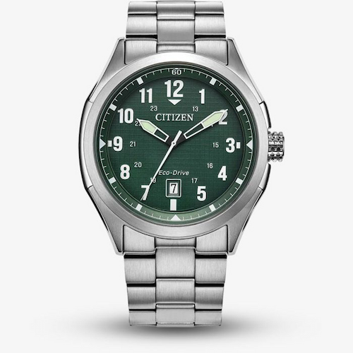 Citizen Mens Eco-Drive Terra Force Green Dial Stainless Steel Bracelet Watch