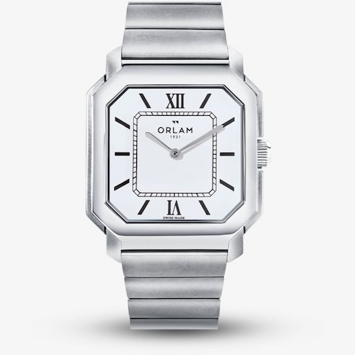 Orlam Mens Heritage White Square Dial Silver Bracelet Watch