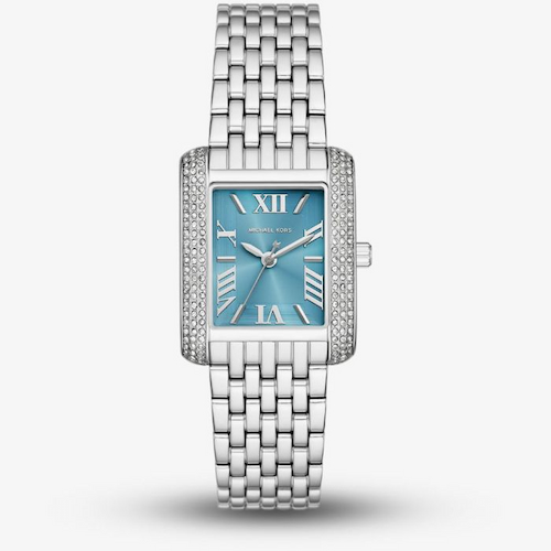 Michael Kors Emery Silver Tone Crystal Pave Blue Dial Watch