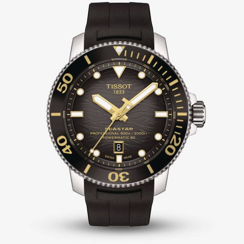 Tissot Mens Black Seastar 2000 Professional Powermatic 80 Watch