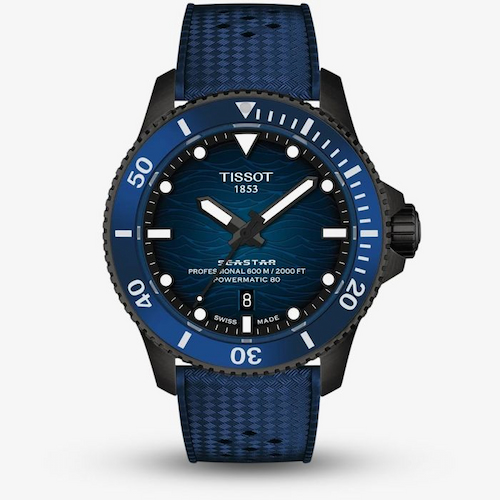 Tissot Mens Seastar 2000 44mm Blue & Black Rubber Strap Watch