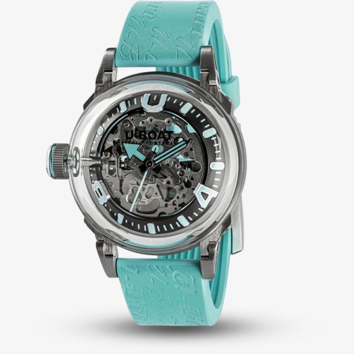 U-BOAT Mens U-65 Skeleton Dial Turquoise Rubber Strap Watch